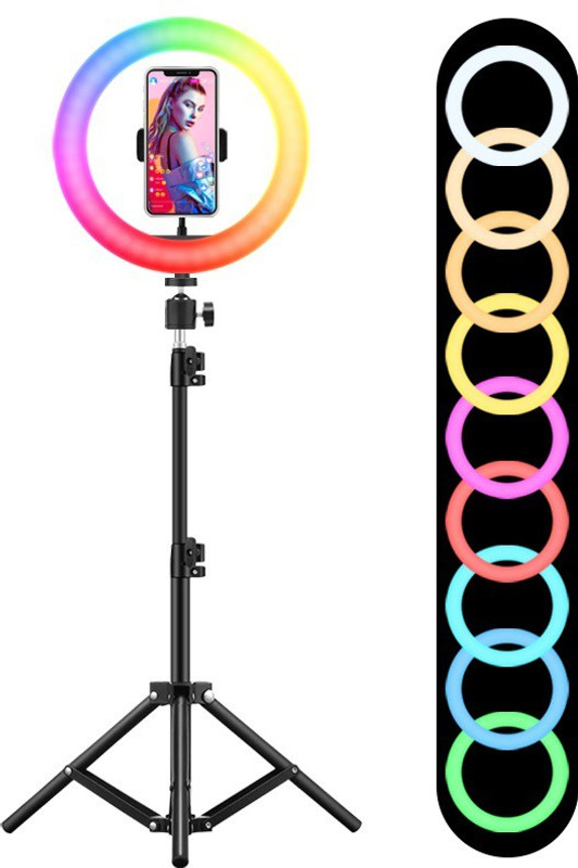 Equipagecart 10'' Desktop LED Ring Light with Adjustable Small Tripod Stand and Phone Holder, Selfie Ring Light USB Powered for Makeup, Live Streaming and YouTube Video Shooting Ring Flash(Multicolor)