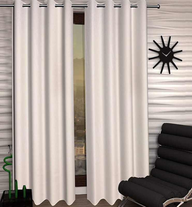 KUBER INDUSTRIES 214 cm (7 ft) Door Polycotton Semi Transparent Curtain Single Curtain(Cream, Self Design)