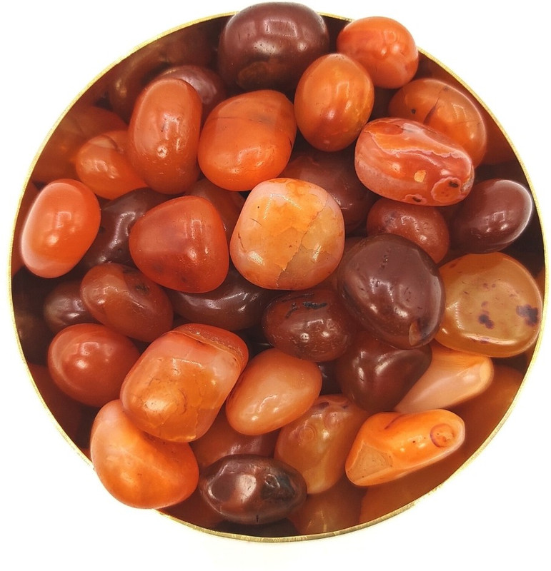 Plus Value Carnelian Pebbles Tumbles in bronze bowl – A Power Stone Regular Asymmetrical Crystal Pebbles(Red 200 g)