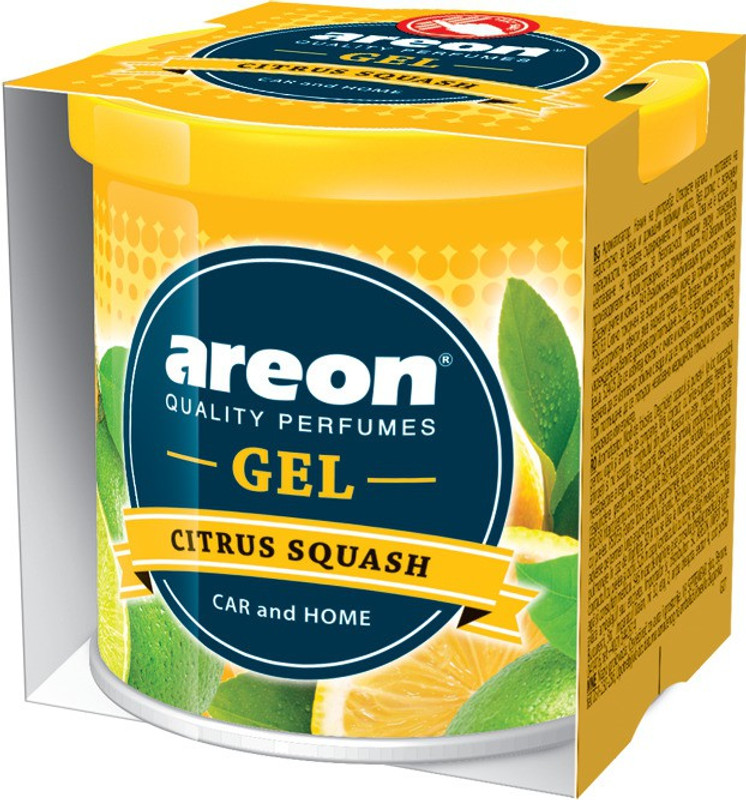 areon Citrus Squash Car Freshener Diffuser Gel Can 80g Citrus Squash | Long Lasting Fragrance | Environment Friendly Gel | Refresh Every Interior - Car, Office Or Your Home| Eliminate Odors And Refresh The Air(146 g)