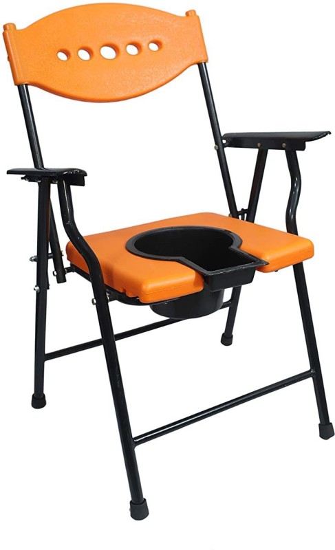 SEPBORN Foldable Commode & Showert Chairs Folding Elderly Disabled Man And Pregnant Woman Stainless Steel Shower And Bathing Room Mobile Commode Chair With Toilet Seat Comfortable Safe Toliet Stool Anti-Skid { Orange CHAIR WITH POT} Commode Shower Chair(Orange)