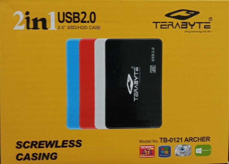 TERABYTE Screwless Laptop Casing 2.5" USB 2.0 HDD/SSD Enclosure Case 3 inch USB 2.0 (For BOTH 2.5 SSD/HDD, Multicolor) 2.5 inch Shock Resistant SATA CASING(For SATA INTERFACE SSD/HDD, Multicolor)