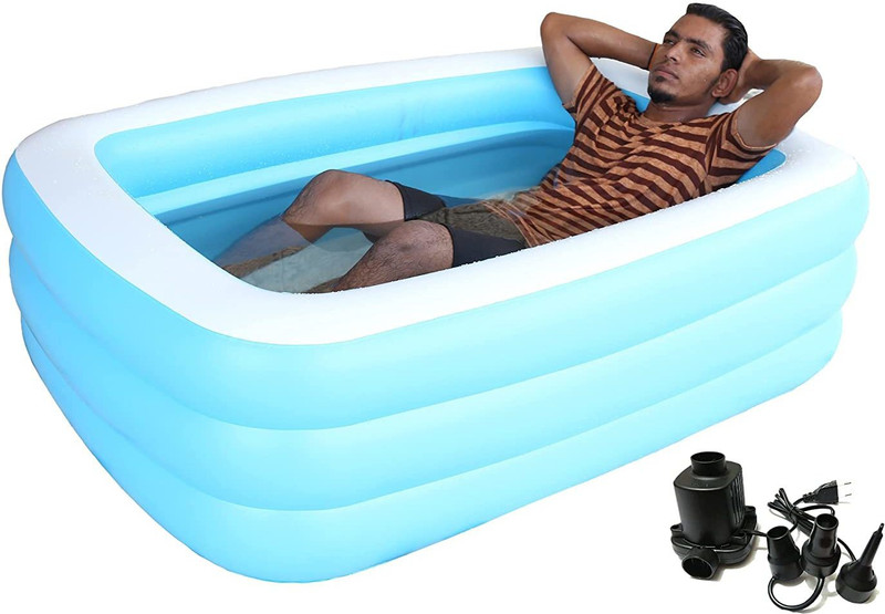 PISCINA Swimming Pool Inflatable Bath Tubs with Electric Pump (8.5 Ft) Inflatable Swimming Pool(Blue)