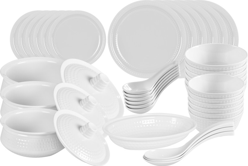 cello Pack of 40 Melamin Magneta White 40 Pcs Dinner Set(White)