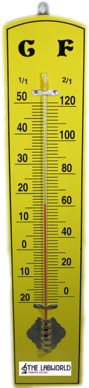 THE LABWORLD Jumbo big wall thermometer size 50 cm long for room temperature in degrees Celsius and Fahrenheit wooden base wall mounted analog type Thermometer with Fork Kitchen Thermometer