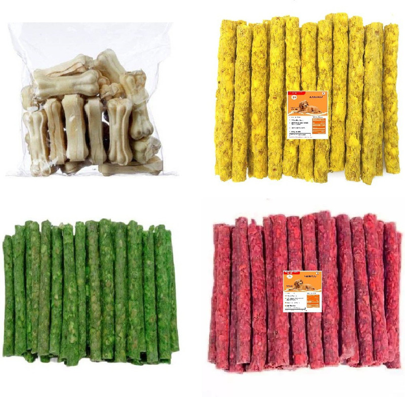 Pet N Perry Combo Pack Of Red,Yellow,Green Munchy & Calcium Bone 500-500Gm Chicken, Mutton, Mint Dog Chew(2 kg, Pack of 1)