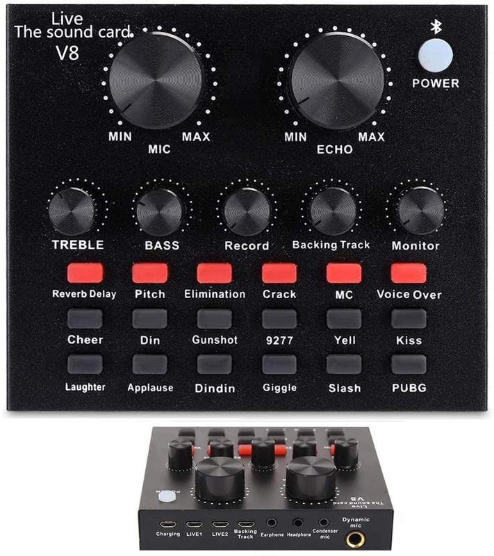 AMG Music Digital Live Sound Card Voice Changer with Multiple Sound Effects, Sound Mixing Console with Bluetooth USB Sound Mixer for Live Broadcasting Singing Recording Gaming on Mobile Phone, iPhone for Condenser Microphone PC Recording Singing Home Music Production, Webcast, K song Digital Sound M