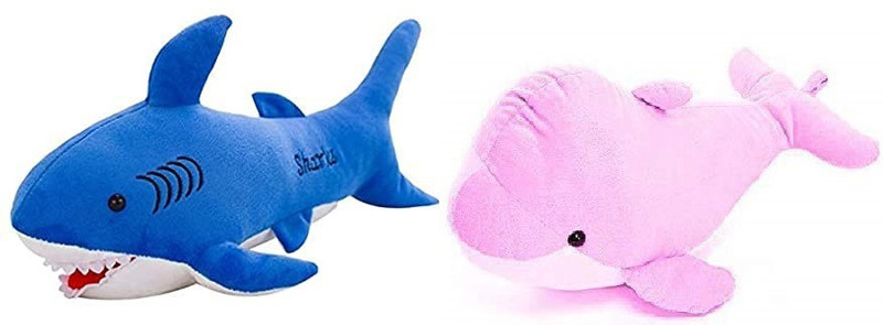 Crispy toys Best combo of Blue Shark and Pink Dolphin Soft Toy Stuffed Plush Toy for Kids, , Baby Girls,Birthday gifts for babies (35 cm, Set of 2) - 35 cm(Pink, Blue)