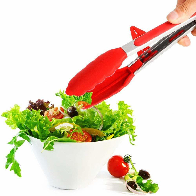Flipkart SmartBuy 9Inch tong Red Premium Silicone Kitchen Tongs Stainless Steel with Non-Stick Silicone Tips 22 cm Serving Tongs(Pack of 1)