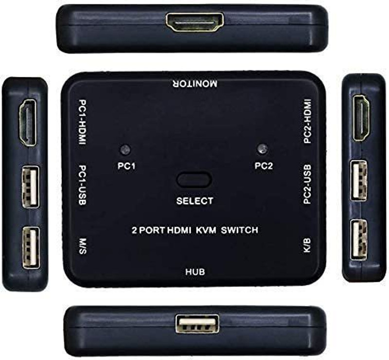 VOOCME 2 Port HDMI Switcher 2 Port USB KVM Switch 2 in 1 Out HD Switch 42 cm KVM Console(HDMI)