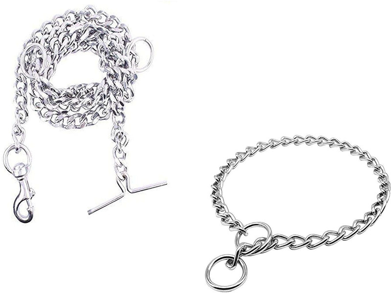 Rvpaws Combo (Iron Choke Chain 24 inch+Diamond Cut Heavy Dog Chain) 24 cm Dog Chain Leash(Silver)