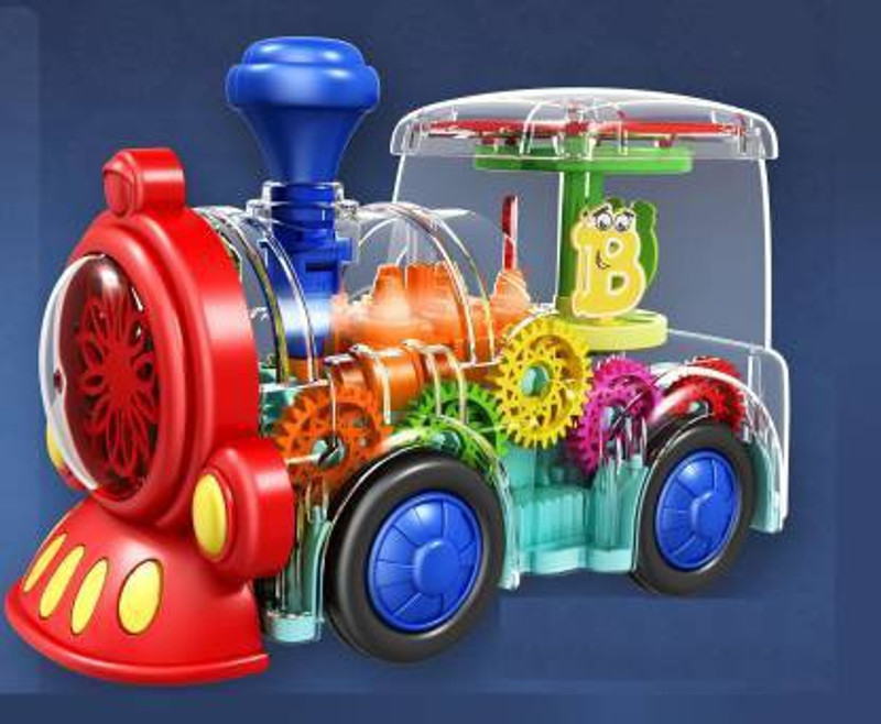 Khilona Wala Transparent Gear Train Toy with 3D Shining Light Effects, Train Sound and Music Toy Electric Train Special Gift for Kids Playful Bump and Go(Multicolor, Pack of: 1)