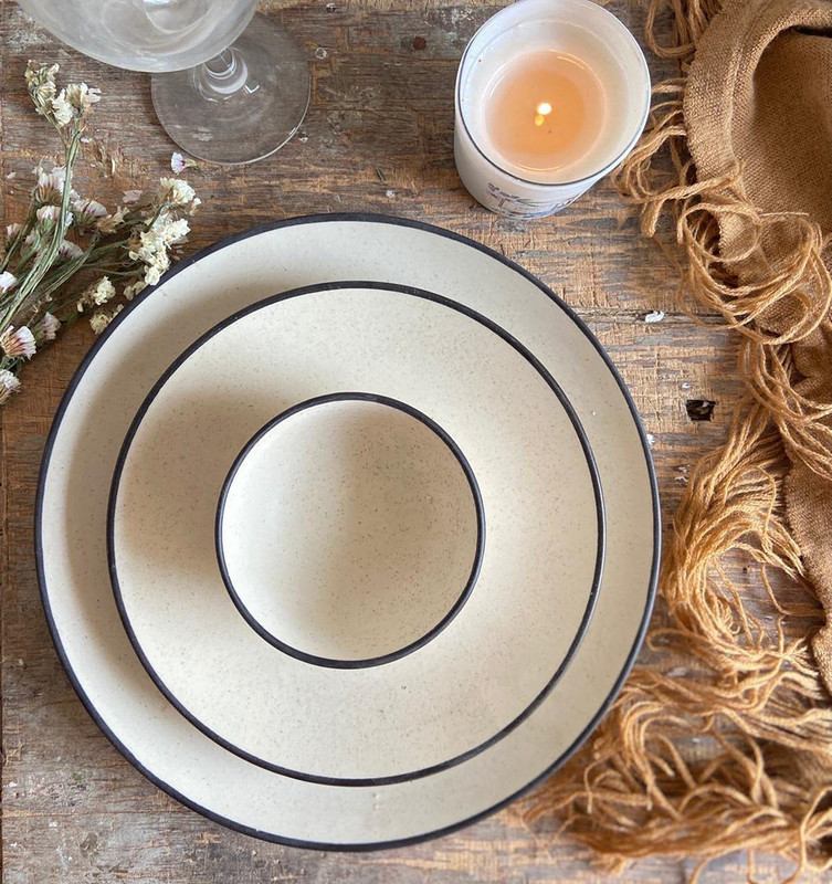VolCraft Pack of 3 Ceramic White Matte Microwave Safe 1 Dinner Plate, 1 Quarter Plate, 1 Katori Bowl Dinner Set(White, Microwave Safe)
