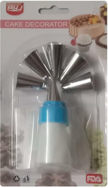 WHITE POPCORN Cake Decoration Icing Silicone Bag (Reusable) 35cm with 6 Steel Nozzles, White, 6 Piece Set Stainless Steel Multi-opening Icing Nozzle(Multicolor Pack of 6)