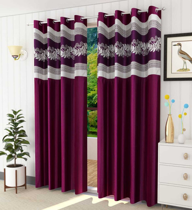AH-DECOR 183 cm (6 ft) Window Polyester Room Darkening Curtain (Pack Of 2)(Purple Long Crush Patch Curtain, Floral)