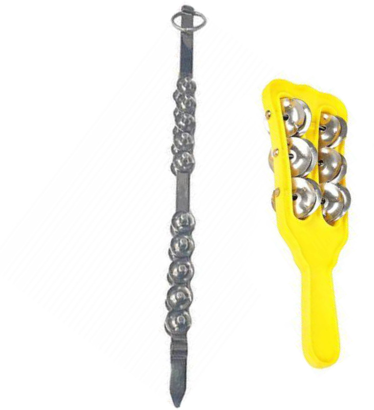 NEXTOMART Brass Plated Manjeera (3.5 inch) and Hand Cymbal Jhikka (10 inch) Music Instrument Combo Set For Kirtan and Bhajan Kartal Instrument