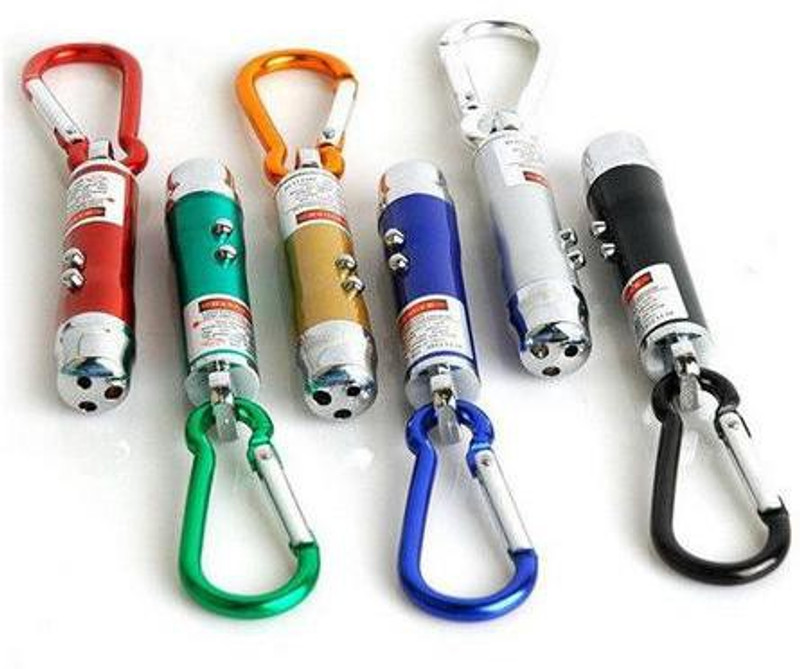 Afiya Enterprises 3in1 Laser Pointer Laser Torch Key Chain (650 nm, 6 Colors) Pack of 6 Pcs.(650 nm, Blue, Red, Silver, Gold, Green, Black)