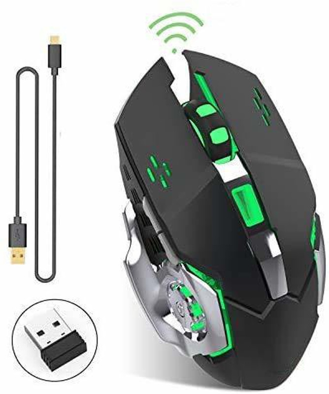 microware Rechargeable X8 Wireless Silent LED Backlit Gaming Mouse USB Optical Mouse Ergonomic Quality Smart Mouse for PC Ambidextrous Optical Gaming Mouse With Bluetooth(2.4GHz Wireless, Black)