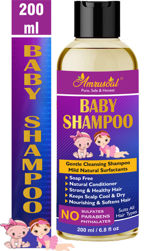 AMRUSOAL Baby Shampoo (200ml) | PH Balanced Gentle cleansing Kits shampoo | Tear Free & Soap Free | Mild Natural surfactants | For healthy Sclap & Stronger Hair | Paraben & Sulphate Free Kids Shampoo & Conditioner(200 ml)