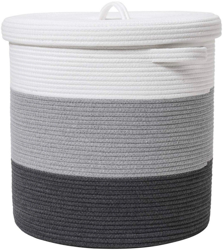 Textile and Beyond Cotton Organizer Foldable Pure Cotton Woven Rope Laundry Basket with lid Cloth Storage Baby Bucket Hamper New Born Basket for Kitchen, Office, planters, Dirty Clothes | Large (Pack of 1) Storage Basket(Pack of 1)
