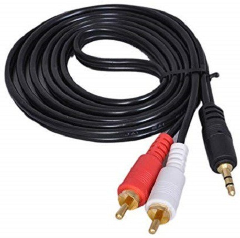 TECHON TV-out Cable 3.5 mm Jack Stereo Amplifier Connect TV-Out Speaker AV Audio Video TRS 3-Pole Plug Male to 2 RCA Male Cable (1.5 m)(Black, For TV, 1.5 m)