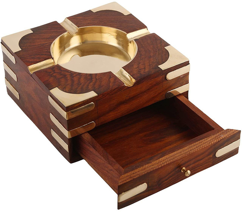 ORTUS Cigarette Storage Case Box Brown Wood Ashtray(Pack of 1)