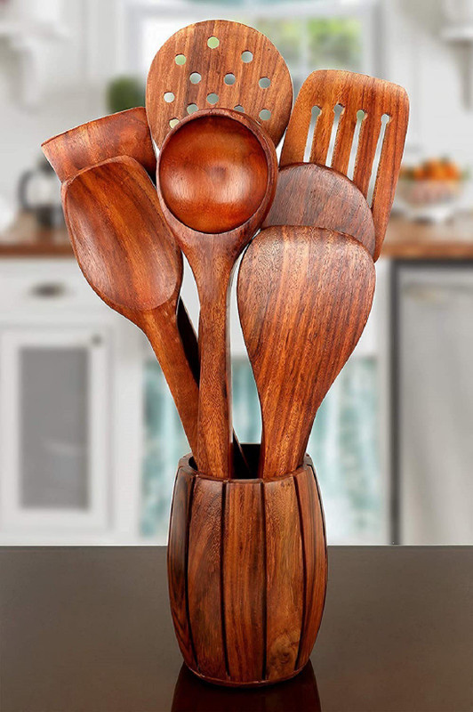 LyqArt Wooden Non Stick Cooking Spoon and Spatula Set | ladle for Cooking | Utensils Cooking Set | Kitchen Cookware Tool Utensils | Serving Spoons | Spatula Combo | Kitchen Tool set (Set of 2) Kitchen Tool Set(Brown, Spatula)