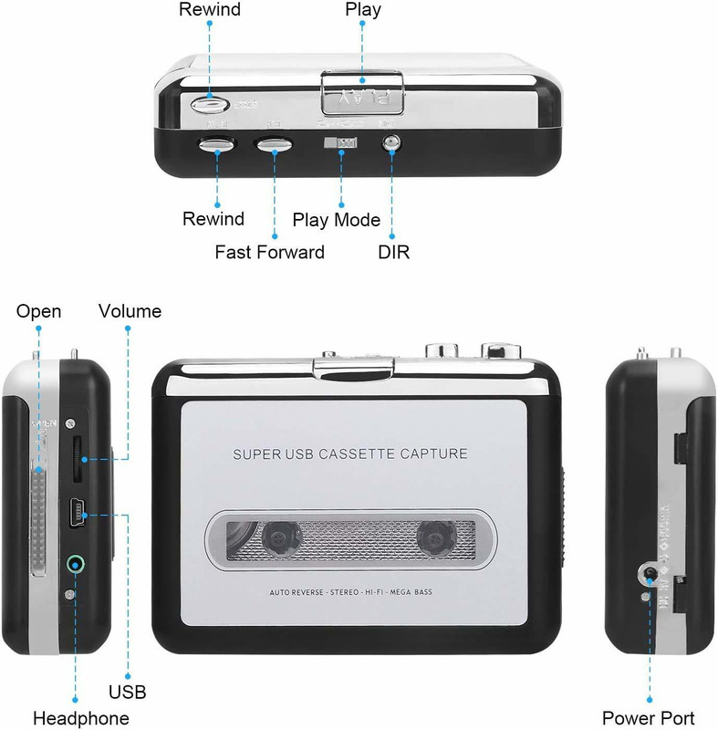 VOOCME Portable Cassette Tape Converter Captures MP3 Audio Music Walkman to MP3 Format MP3 Player(Silver, 5 Display)