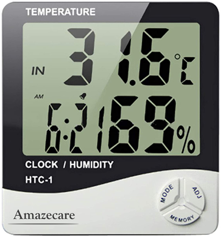 AMAZECARE Imported Humidity Meter HTC Clock High Accuracy LCD Display Thermometer Hygrometer Thermometer All-in-One Digital Moisture Measurer All-in-One Digital Moisture Measurer(40 mm)