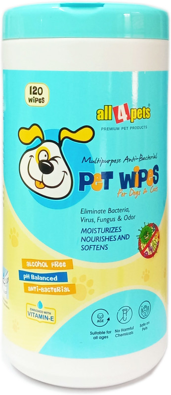 All4pets Multipurpose Anti-Bacterial Pet Wipes For Dogs & Cats Pet Ear Eye Wipes(Pack of 120)