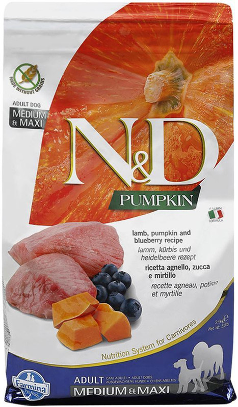 Farmina N&D Pumpkin Dry Dog Food, Grain-Free, Adult Medium & Maxi Breed, Lamb and Blueberry Lamb 12 kg Dry Adult Dog Food