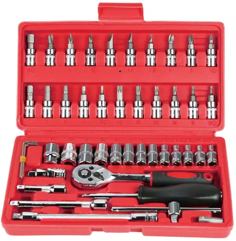 AZING AZIN 4 6 in 1 Pcs Tool Kit & Screwdriver and Socket Set Multi Purpose Combination Tool Case Precision Socket Set Hand Tool Kit (46 Tool PCS Vehicle Tool Kit