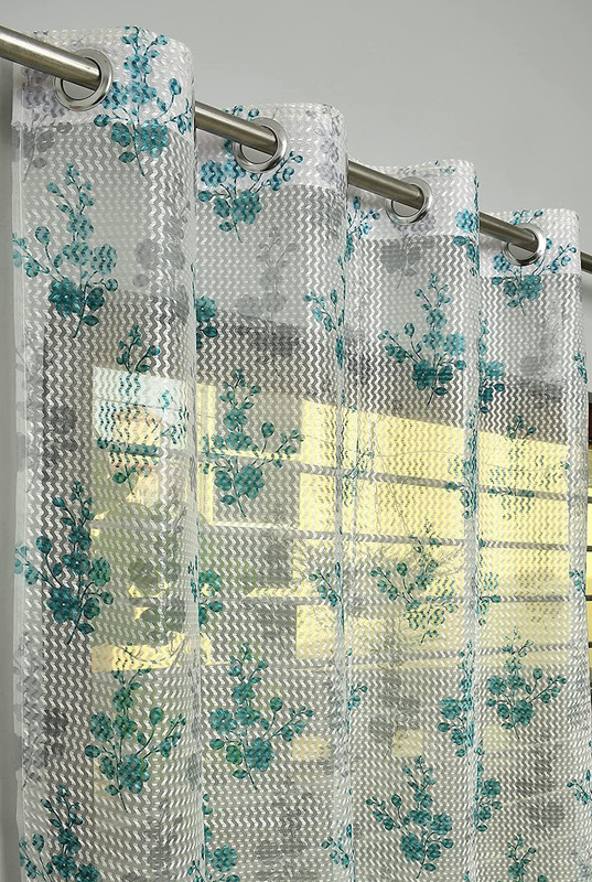 Homify Creation 152 cm (5 ft) Window Tissue Transparent Curtain (Pack Of 2)(AQUA BLUE, Floral)