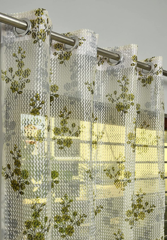 Homify Creation 274 cm (9 ft) Long Door Tissue Transparent Curtain (Pack Of 2)(Green, Floral)