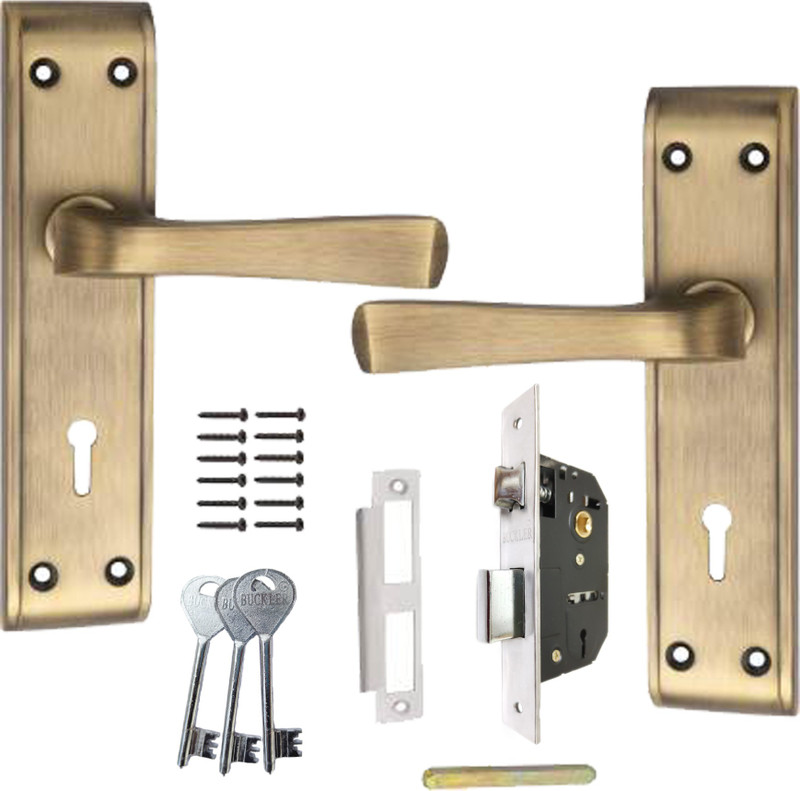 BUCKLER Iron-Brass-Steel OD Wonder Gold Antique 7" Mortise Handle-65MM Double Turn, 3 Keys Lock(Gold)
