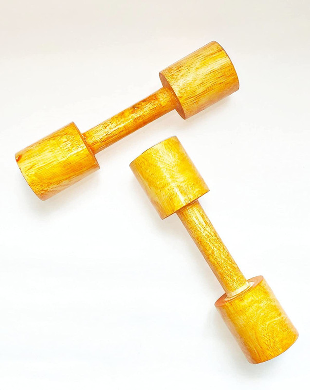 HACKERX Wooden Dumbbells for PT | For Kids | For Warm Up Exercises | For Girls and Boys Fixed Weight Dumbbell(0.3 kg)