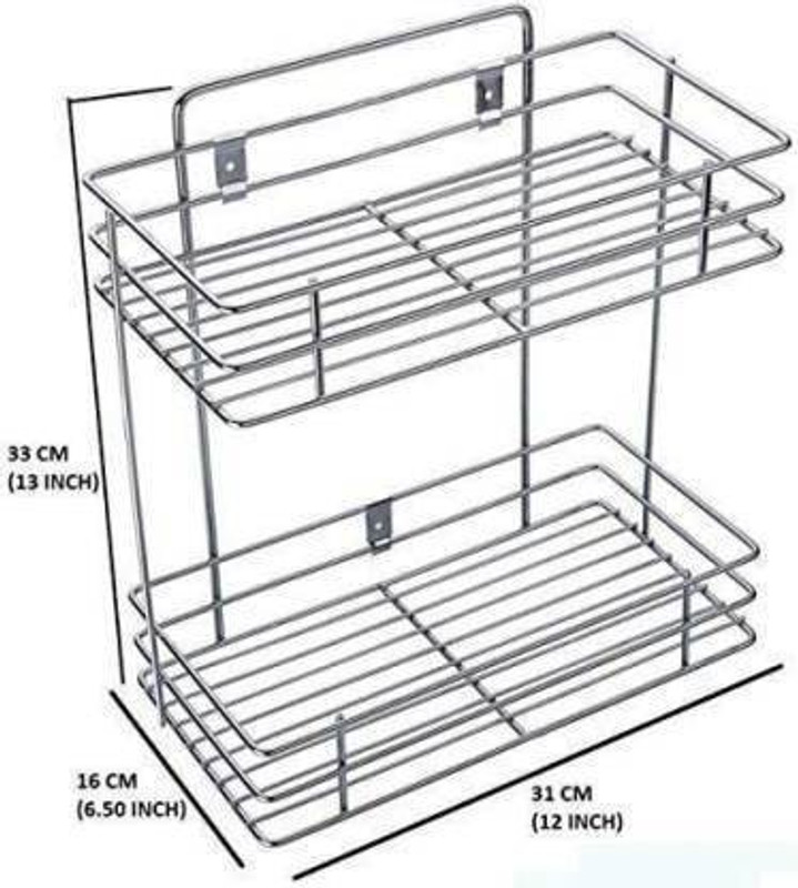 PRL TRADERS Multipurpose Storage Rack for kitchen /Cutlery Storage Rack/Double Layer Kitchen Racks/Dish rack/Spice rack/Bathroom Shelves and Racks Steel, Wall Mounted Organiser for Home/ Spice Bottle Shelf Holder Platform Cabinet Kitchen racks Stainless Steel Wall Shelf (Number of Shelves - 2, Steel