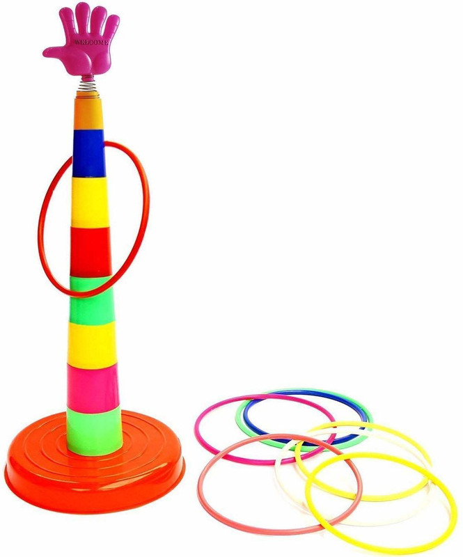 WHITE POPCORN Ring Toss Quoits Kids Hoopla Throw Game Indoor Outdoor Game Set for Toddlers Kids Boys & Girls(Multicolor)