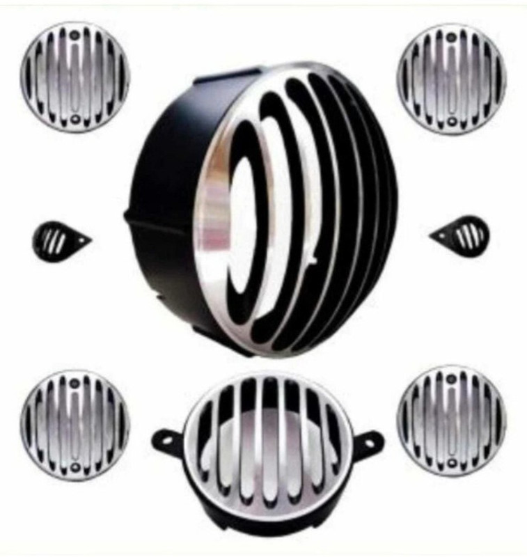 ANK Classic Protection Grill With CNC Cut Finish Set Of 8 For Classic 350cc 500cc Bike Headlight Grill(Black)