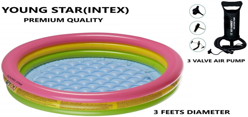 YOUNG STAR (ECOME-44)PREMIUM GIFT COMBO PEOPLE’S CHOICE BEST SELLER 3 FEETS ROUND COLOUR FULL WITH AIR BASE, 3 FEETS WATER POOL FOR WATER FUN FOR YOURS KIDS AND CHILDERNS AND AIR PUMP.3 Feet Kid’s ,Water Pool Bath Tub,Kiddie Pool ,SWIMMING POOL.BEST SELLER PEOPLE CHOICE.BEST GIFT FOR YOURS KIDS AND