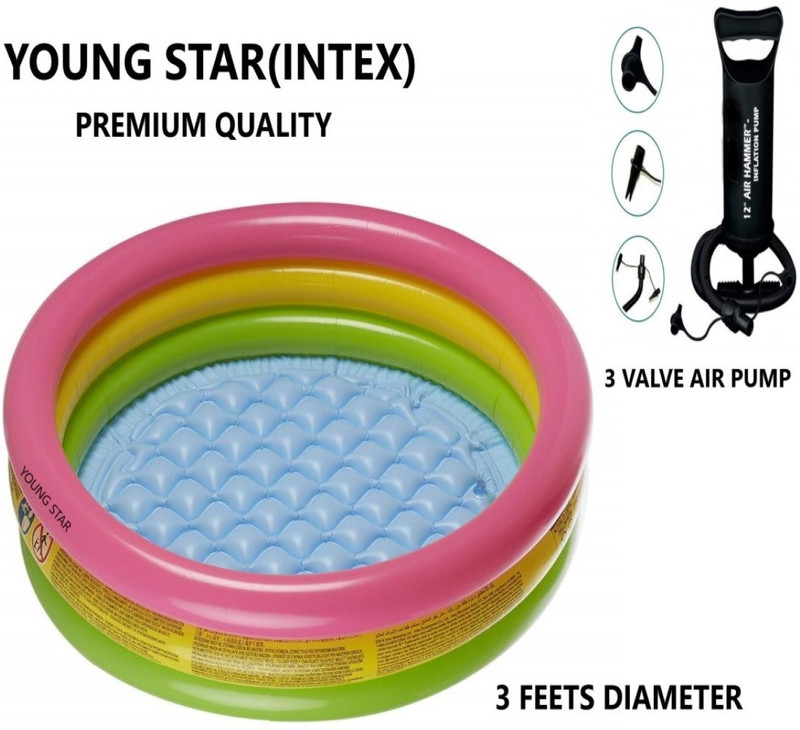 YOUNG STAR (ECOME-9)PREMIUM GIFT COMBO PEOPLE’S CHOICE BEST SELLER 3 FEETS ROUND COLOUR FULL WITH AIR BASE, 3 FEETS WATER POOL FOR WATER FUN FOR YOURS KIDS AND CHILDERNS AND AIR PUMP.3 Feet Kid’s ,Water Pool Bath Tub,Kiddie Pool ,SWIMMING POOL.BEST SELLER PEOPLE CHOICE.BEST GIFT FOR YOURS KIDS AND B