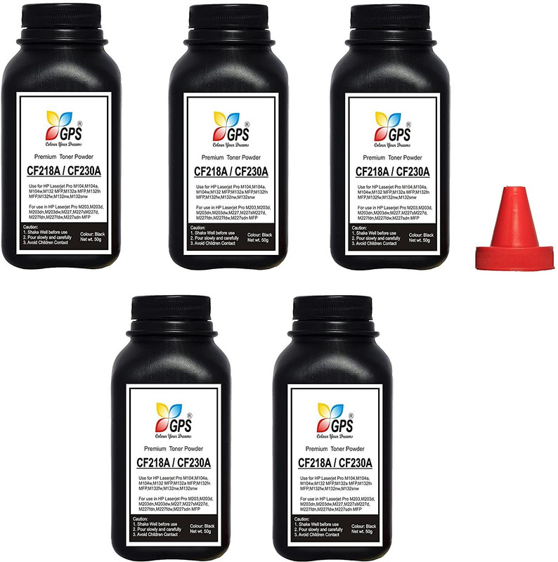GPS Colour Your Dreams 88A / CC388X Toner Powder for HP Laser Printers P1007, P1106, P1108, P1008, M1213nf MFP, M1136 MFP, M126nw MFP, M1218nfs, M128fw MFP, M128fn MFP, M226DW and M226DN Bottel Pack Of 5 With Nozzle 80gm It will come in a sturdy bottle Packing Black Ink Toner Powder