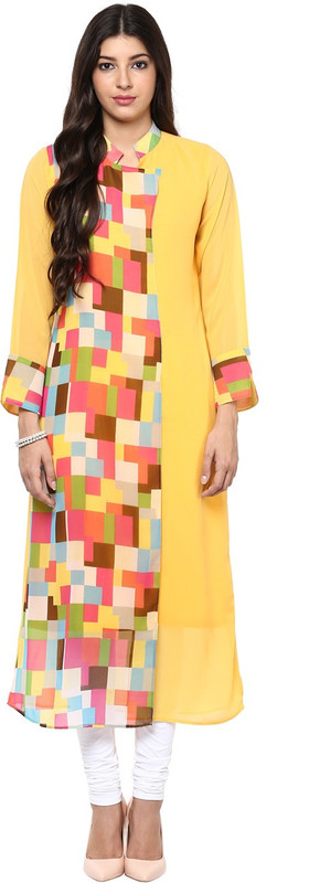 Libas Women Printed A-line Kurta(Yellow)