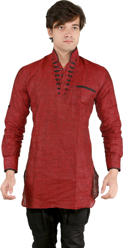 New Looks Men Solid Pathani Kurta(Maroon)