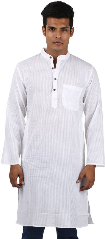 Rajrang Men Striped Straight Kurta(White)