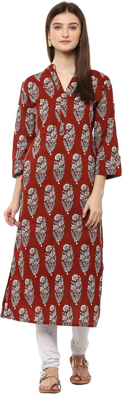 Jaipur Kurti Women Floral Print A-line Kurta(Brown)