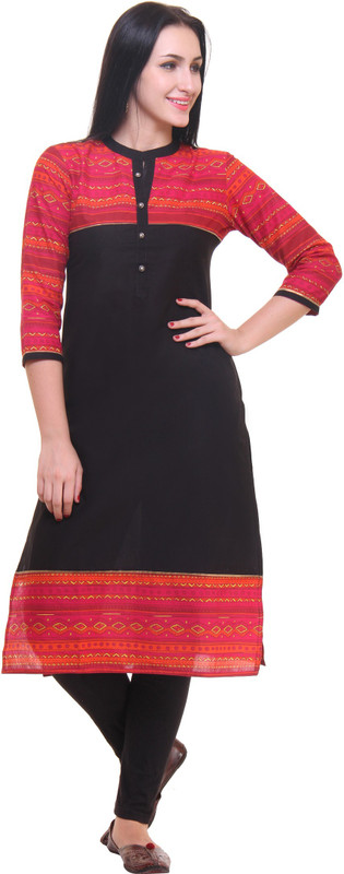 Gulmohar Jaipur Women Printed Straight Kurta(Red, Black)