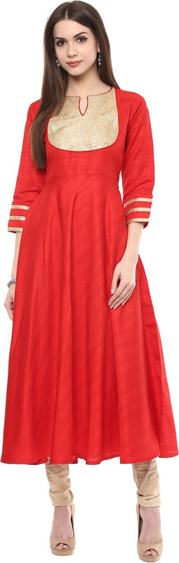 Gerua Women Solid Anarkali Kurta(Red)