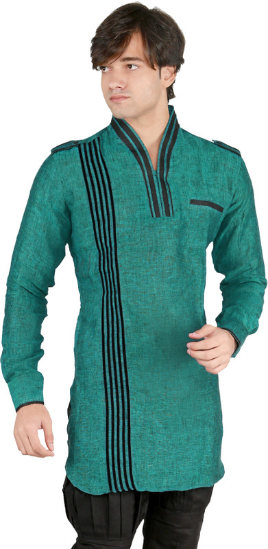 New Looks Men Solid Pathani Kurta(Green)