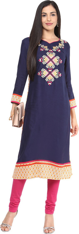 Prakhya Women Embroidered Straight Kurta(Blue)